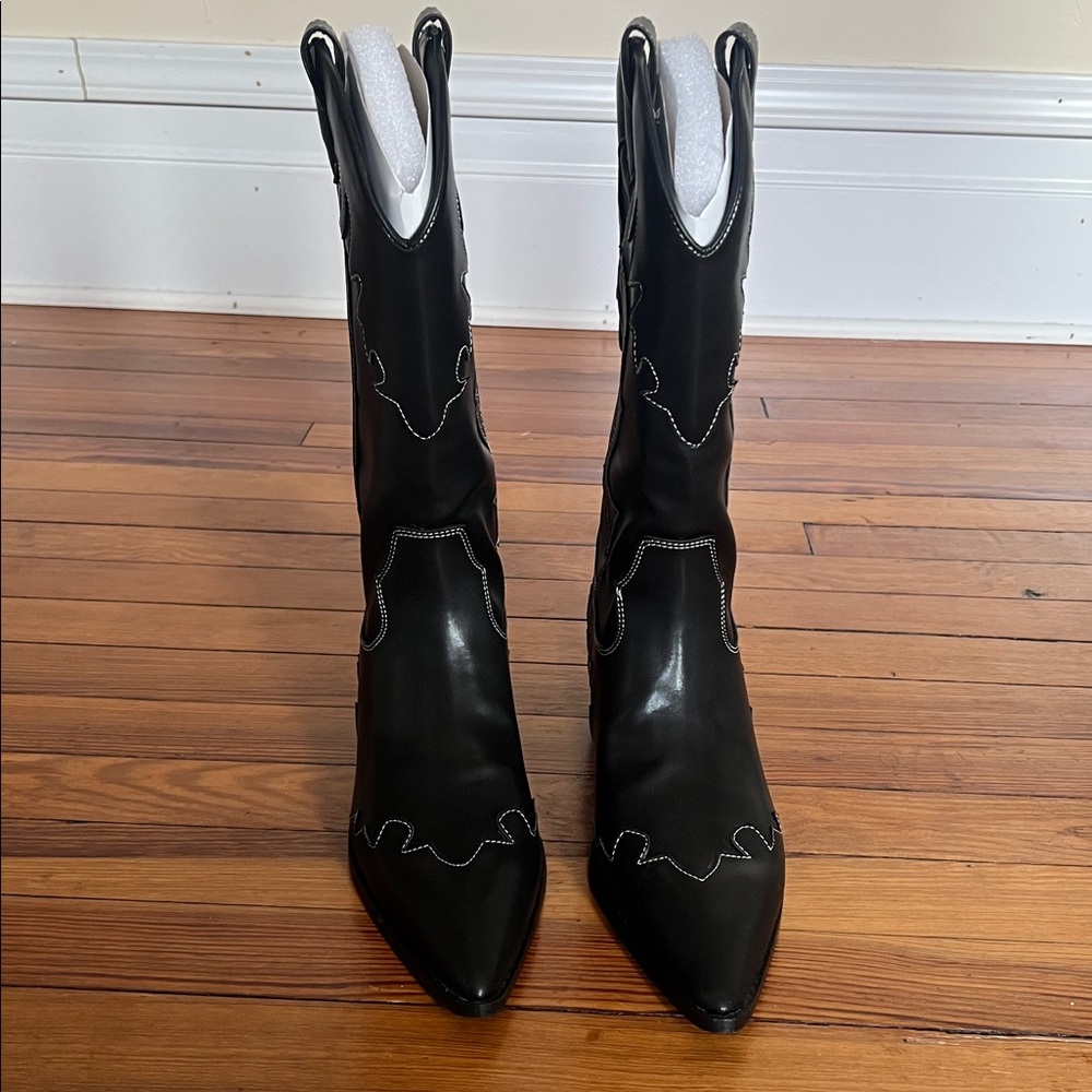 NIB WeWoreWhat "Romeo" Vegan Leather Western Festival Boots - Black - EU Size 39 - Picture 3 of 10